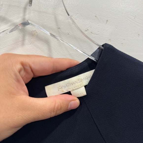 Jonathan Simkhai Navy Blue Black Crochet Fringe Fluted Dress Knee Length Size 2 - Picture 5 of 9